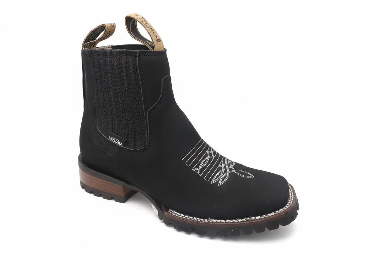 Nubuck Bordado Negro Suela Café