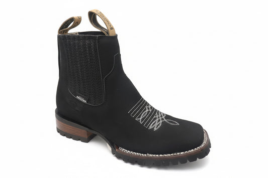 Nubuck Bordado Negro Suela Café