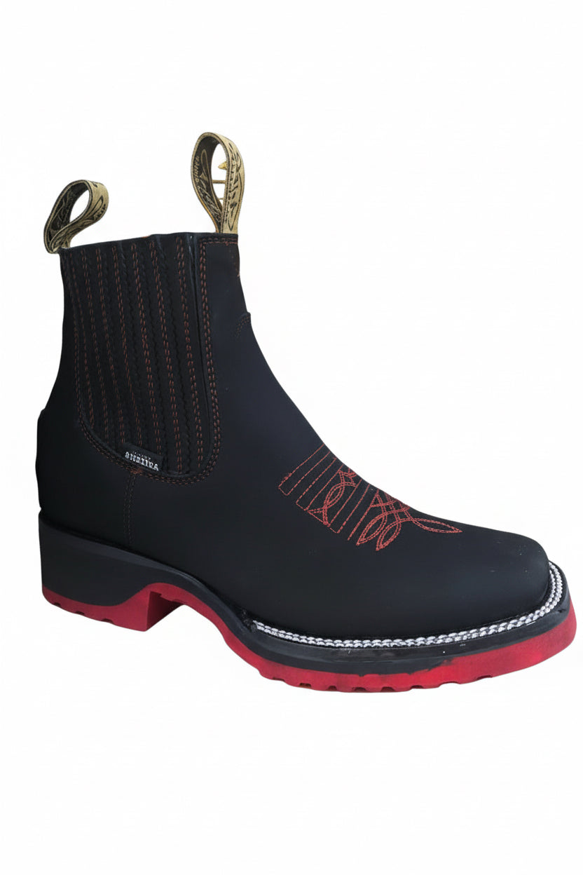 Nubuck Bordado Negro Suela Roja