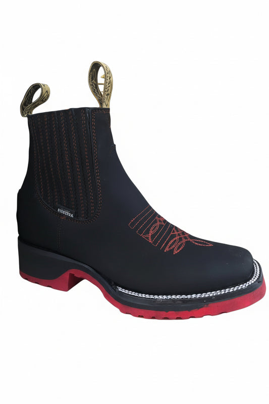 Nubuck Bordado Negro Suela Roja